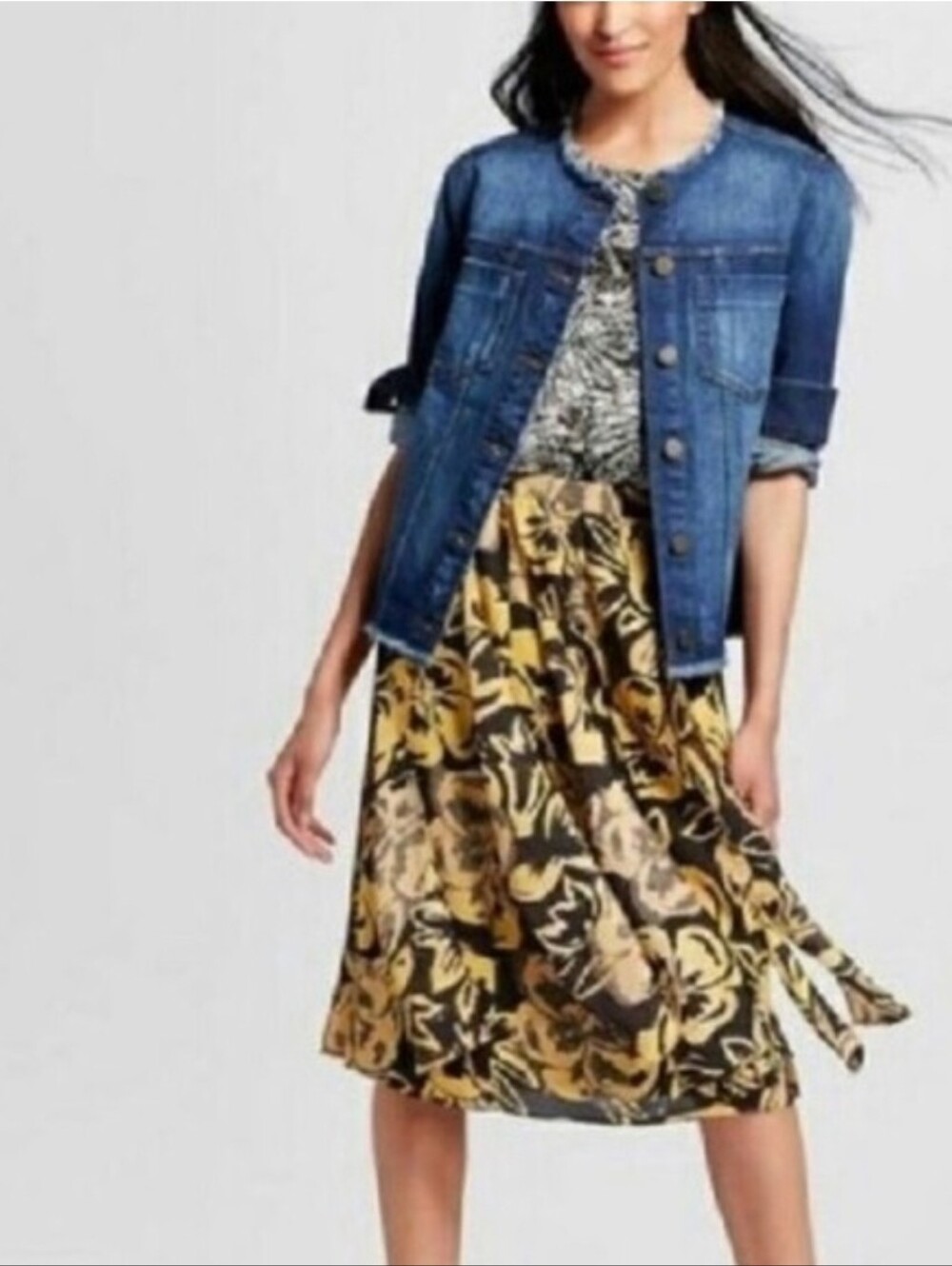 Who What Wear Floral Midi Car-Wash Skirt in Mustard and Black Size 10